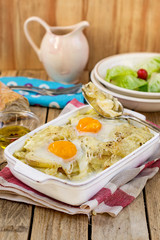 French style potato gratin with cheese and eggs