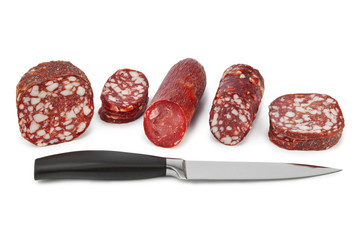 Sliced sausage and knife