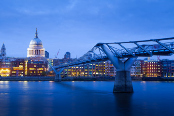Fototapeta na wymiar Millennium bridge and St. Paul's cathedral, London England, UK
