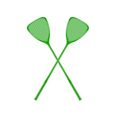 Two crossed fly swatters