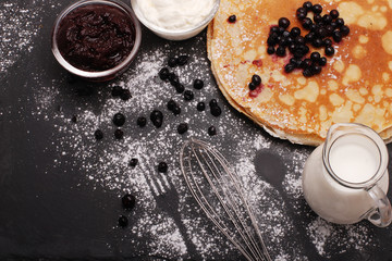 Pancakes with blueberries. Russian Shrovetide.