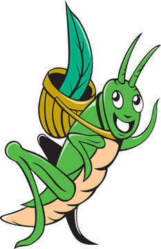 Grasshopper Carrying Basket Grass Cartoon