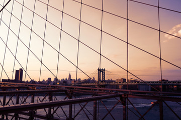 Naklejka premium Manhattan Bridge from Brooklyn bridge New York