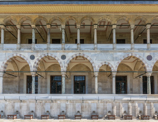Front view of corridor and fountains for ritual ablution