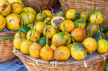 Obraz na płótnie Canvas Baskets with tropical fruit: