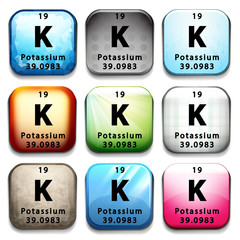 An icon showing the element Potassium