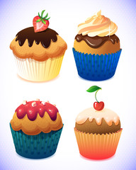 cupcake pack. Chocolate and vanilla icing cupcakes. Strawberry