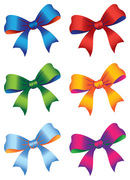 Set of six colored bow ribbons art element for decoration