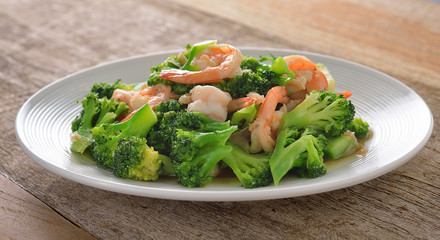 Thai healthy food stir-fried broccoli with shrimp