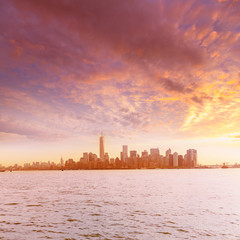 Manhattan skyline New York from Liberty Island