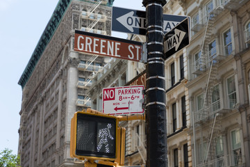 Soho Greene St sign Manhattan New York City - obrazy, fototapety, plakaty