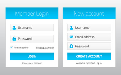 Member login and new account website forms