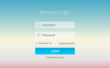 Modern member login website form with tranparent effect