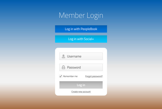 Modern member login website form with social media log in