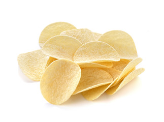 Potato chips on white background