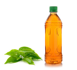 bottle of ice tea and green tea on white background