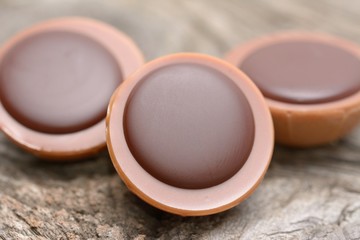 A hazelnut in caramel with creamy nougat and chocolate