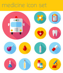 Flat health care and medical research icon set.