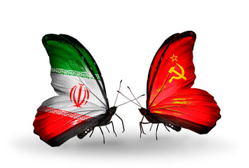 Two butterflies with flags Iran and Soviet Union