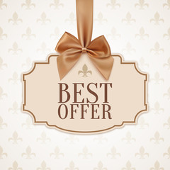 Best offer banner with golden ribbon and a bow