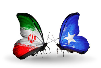 Two butterflies with flags Iran and Somalia