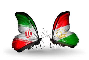 Two butterflies with flags Iran and Tajikistan