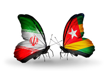 Two butterflies with flags Iran and Togo