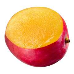 Mango with cut. Half of a fruit isolated on white. Clipping path