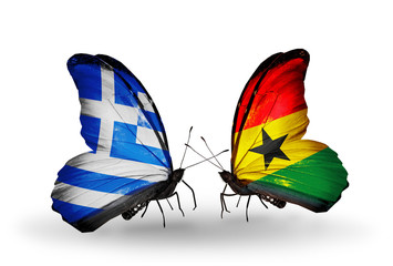 Two butterflies with flags Greece and Ghana