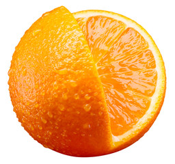 Orange fruit with cut piece isolated on white