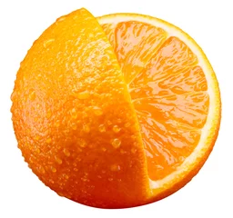Rolgordijnen Orange fruit with cut piece isolated on white © Tim UR