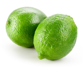Lime. Two citrus fruit isolated on white background.