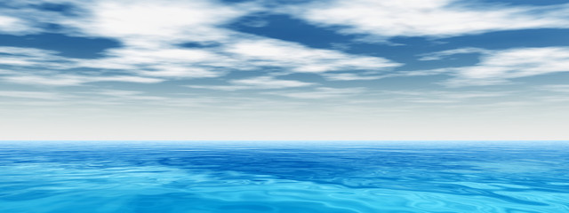 Blue sea or ocean water with sky banner