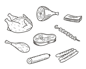 Collection Of Meat Illustrations In Sketch Style