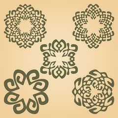 Floral signs and design elements in colorful set