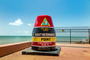 The Key West, Florida Buoy sign marking the southernmost point o