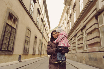 Fototapeta premium Woman Walking with Baby