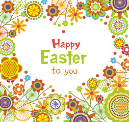 Easter greeting card with floral frame in heart shape