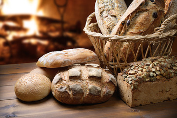 Fresh bread near the fireplace