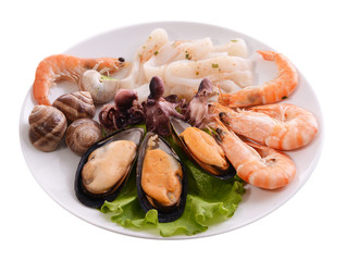 Tasty seafood on plate close-up