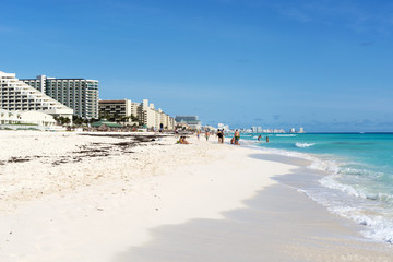 View of the beautiful beach in Cancun, Mexico.