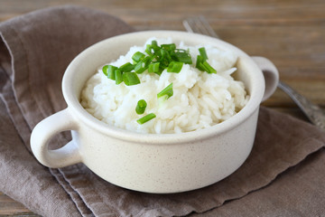 Rice with onions in a bowl