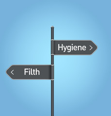 Fototapeta premium Hygiene vs filth choice road sign