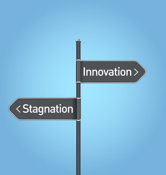 Innovation vs stagnation choice road sign