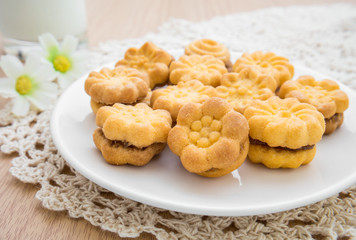 Flower shape biscuits with jam filling