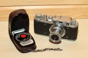 Vintage cameraand light meter