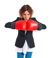Redhead girl with boxing gloves