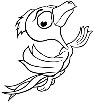 Flying Bird - Outlined Cartoon Illustration