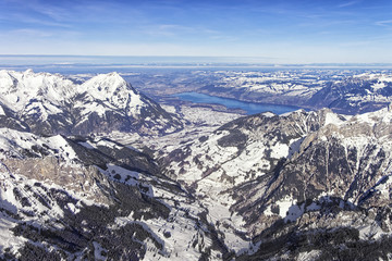 Swiss alpine Jungfrau region and Thun lake landscape
