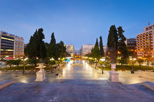 Morning view of Syntagma square in Athens, Greece.